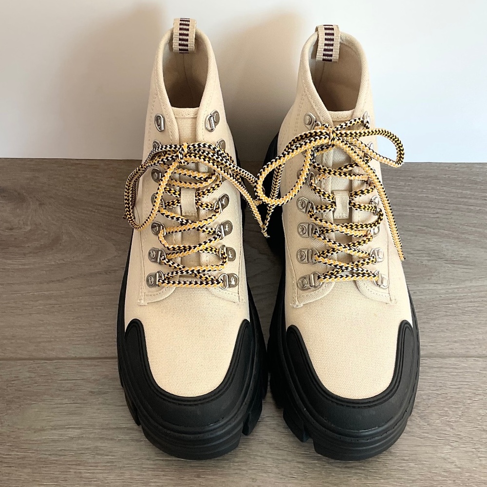 ZARA Off White Canvas Chunky Heel Boots Size 6.5 EU 37 - Picture 4 of 12